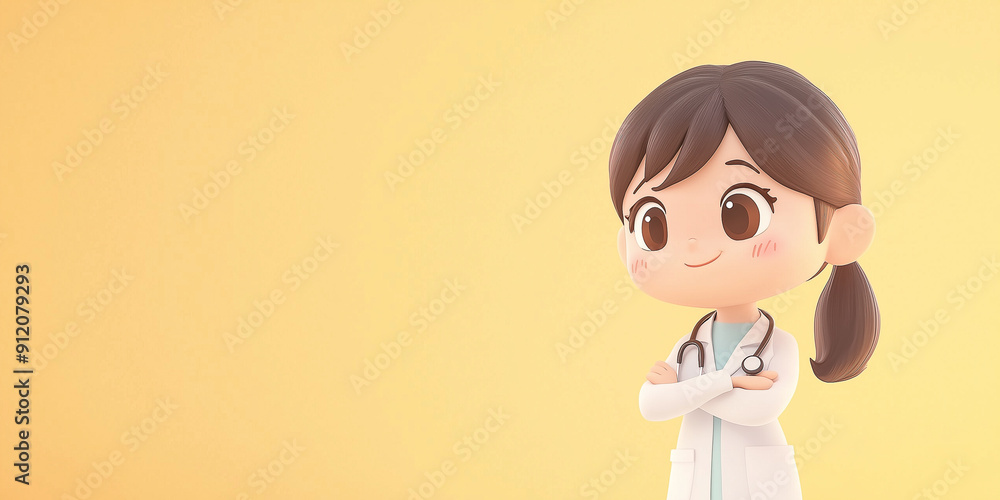 Freundliche Comicfigur Kinderarzt auf neutralen Hintergrund für Werbeschild Banner oder Karte 