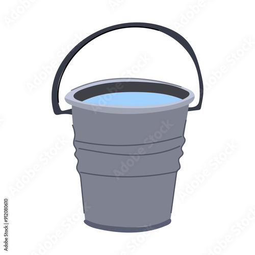metal bucket water cartoon. clean full, color pot, empty handle metal bucket water sign. isolated symbol vector illustration