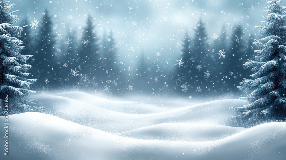 Fototapeta premium Peaceful Snowy Forest Background