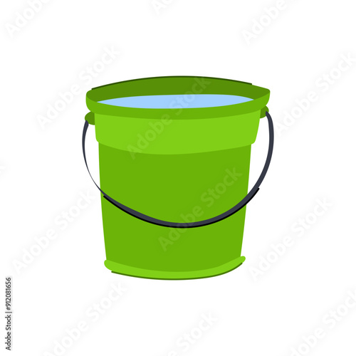 full bucket water cartoon. color pot, empty handle, basin leak full bucket water sign. isolated symbol vector illustration