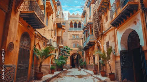 Historic Arabic district with intricate architectural details and arches