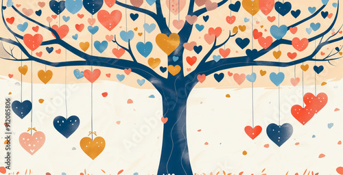 Illustration of a tree full of colorful hearts