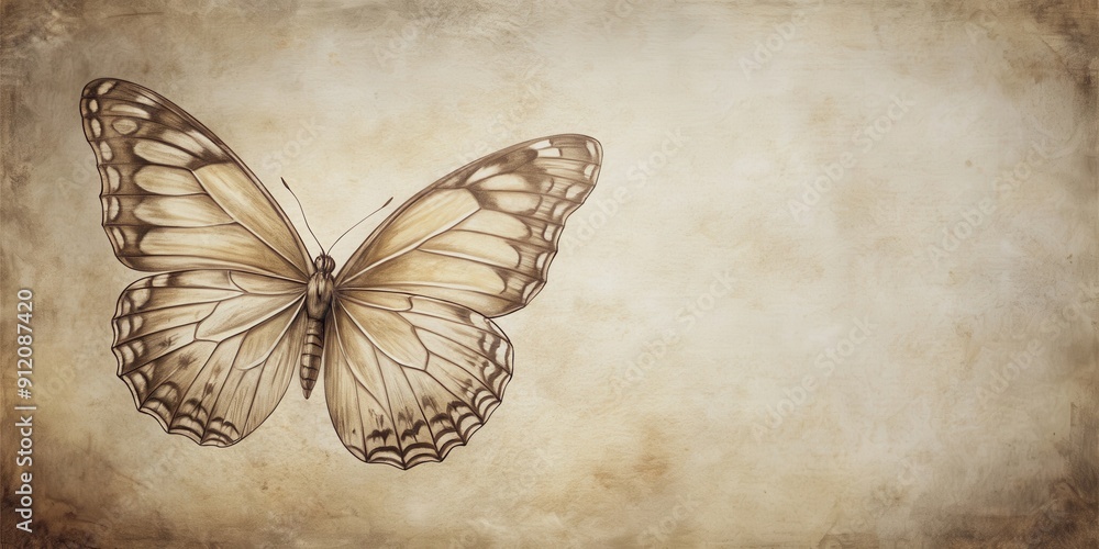 Fototapeta premium Timeless butterfly sketch in vintage style , vintage, retro, drawing,insect, wings, antique, timeless, traditional