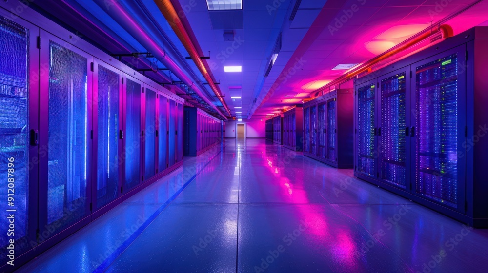 Fototapeta premium Server Room Interior With Neon Lights