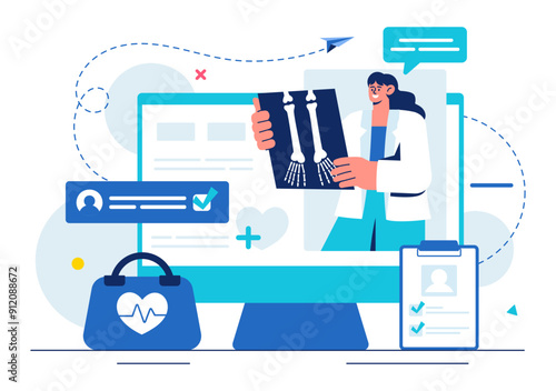Roentgenography Vector Illustration with Fluorography Body Checkup Procedure, X-ray Scanning or Roentgen in Health Care in a Flat Cartoon Background