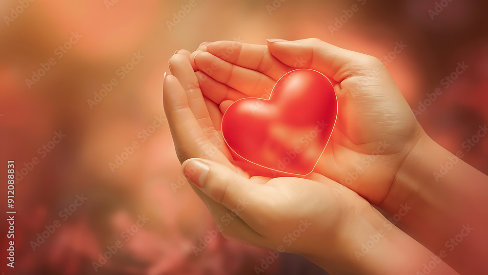 Pair of Hands Holding a Red Heart Symbolizing Affection Pair of Hands Holding a Red Heart Symbolizing Affection