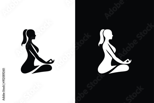 People yoga body logo vector icon silhouette illustration. Yoga Fitness Icon black white