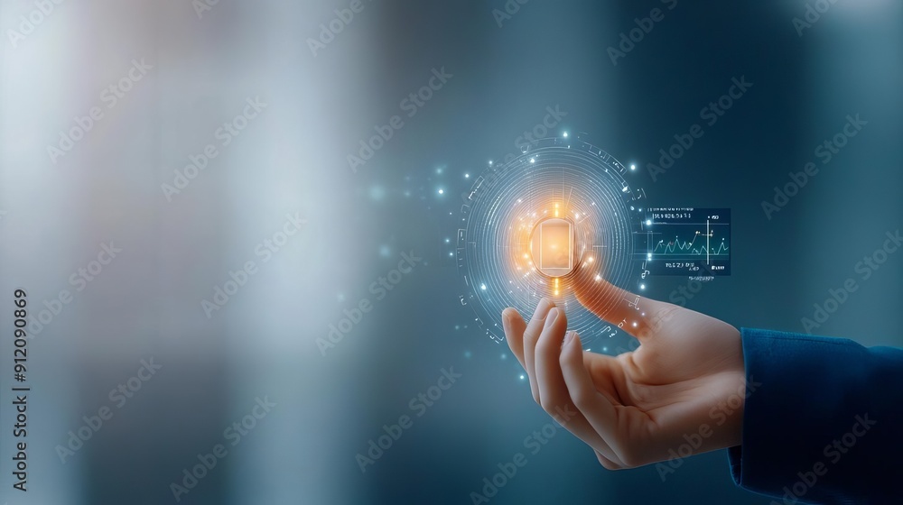 Closed up Zoomed-in image of a hand adjusting a smart thermostat in an energy efficient building, graphs showing energy savings Closed up Zoomed-in image of a hand adjusting a smart thermostat in an energy efficient building, graphs showing energy savings