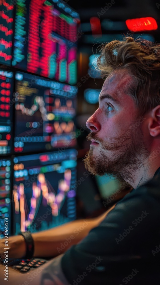 Cryptocurrency traders analyzing market trends on multiple screens, digital currency, finance Cryptocurrency traders analyzing market trends on multiple screens, digital currency, finance