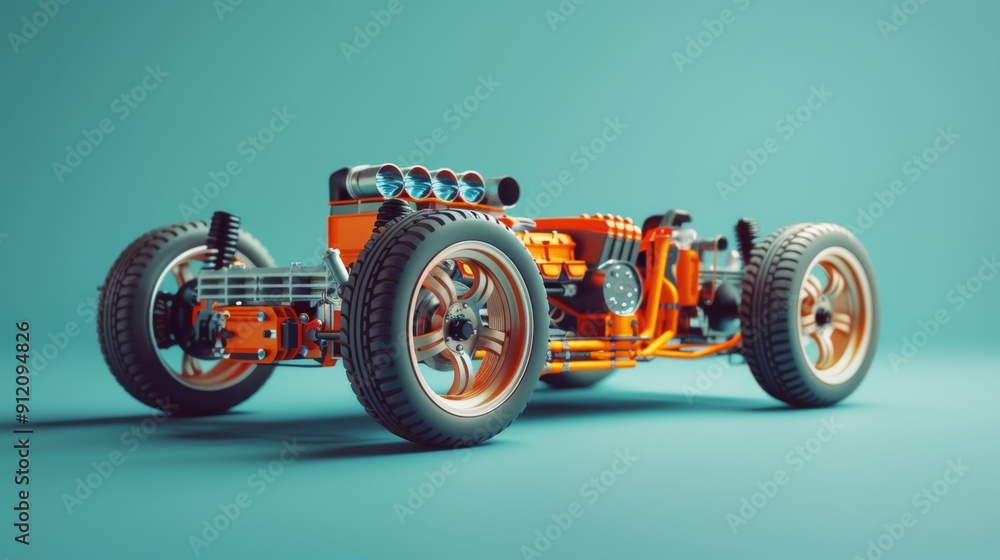 Cartoon 3D representation of an EV motor and powertrain, demonstrating the efficiency of electric vehicles Cartoon 3D representation of an EV motor and powertrain, demonstrating the efficiency of electric vehicles