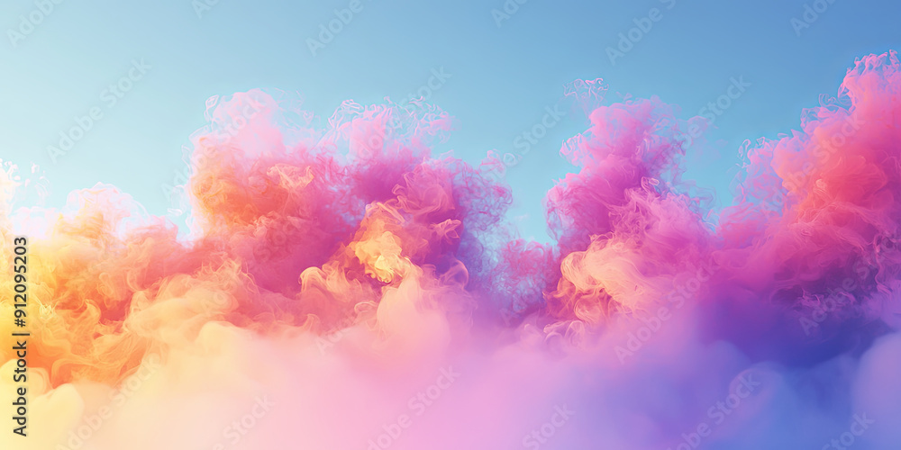 Abstract 3D render of a cloud in a pink and orange gradient with a blue background, generative AI Abstract 3D render of a cloud in a pink and orange gradient with a blue background, generative AI
