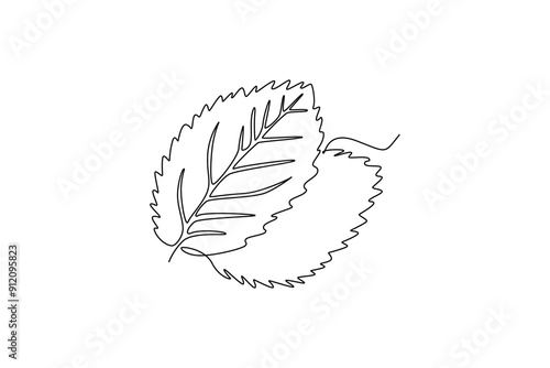 Continuous one line drawing of healthy freshness organic mint leaves for farm logo identity. Fresh aromatic fragrance plant concept plantation icon. Single line draw design vector graphic illustration
