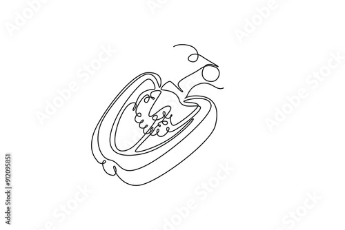 Continuous one line drawing of half sliced healthy organic paprika for plantation logo identity. Fresh bell pepper concept for fruit vegetable icon. Single line draw design vector graphic illustration