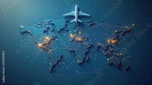 Traveling Around the World,  World Map and Earth Globe Design with Plane