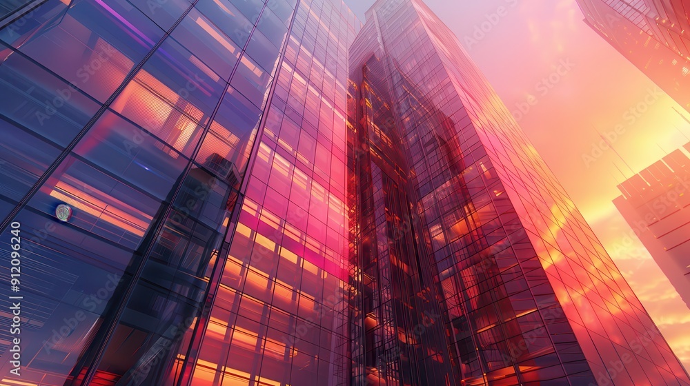 Stunning sunset reflecting on modern glass buildings. Capturing the beautiful interplay of light, architecture, and urban scenery. Stunning sunset reflecting on modern glass buildings. Capturing the beautiful interplay of light, architecture, and urban scenery.