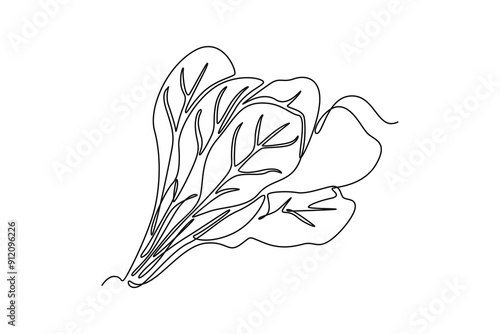 Single continuous line drawing of whole healthy organic green spinach leaves for farming logo identity. Fresh plant concept for edible vegetable icon. One line draw graphic design vector illustration