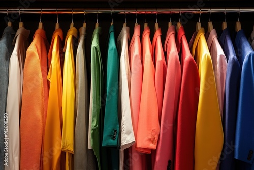 Wallpaper Mural A vibrant collection of shirts hanging neatly in a wardrobe, showcasing a spectrum of colors and styles for fashion enthusiasts. Torontodigital.ca