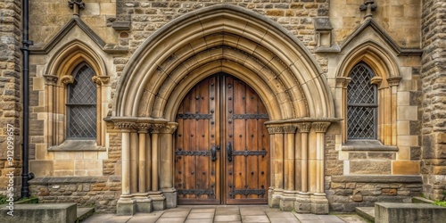 Entrance to a historic church with intricate stone architecture and wooden doors  church  entrance  historic