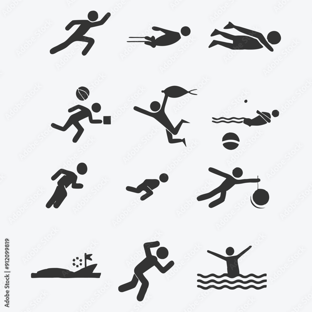 Ultimate Sports Icons Collection, Stick-Figure Symbol - Diving Set Ultimate Sports Icons Collection, Stick-Figure Symbol - Diving Set