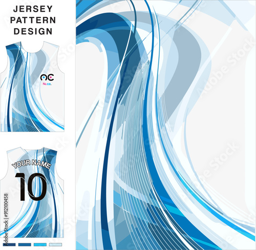Abstract blue curve concept vector jersey pattern template for printing or sublimation sports uniforms football volleyball basketball e-sports cycling and fishing Free Vector.
