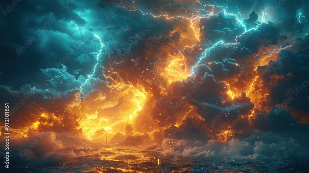 Fiery Storm Over a Dark Sea Fiery Storm Over a Dark Sea