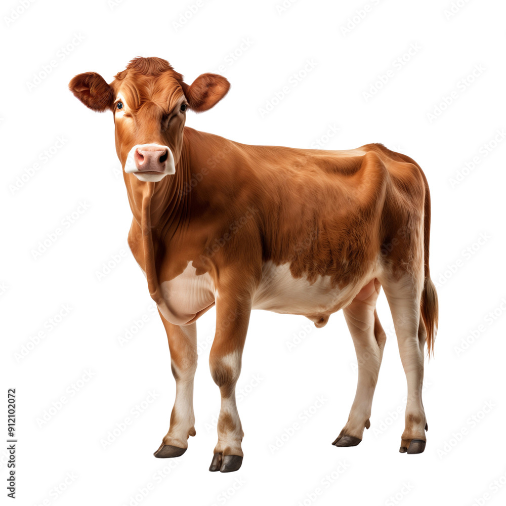 Portrait of a brown cow standing isolated on white background Portrait of a brown cow standing isolated on white background