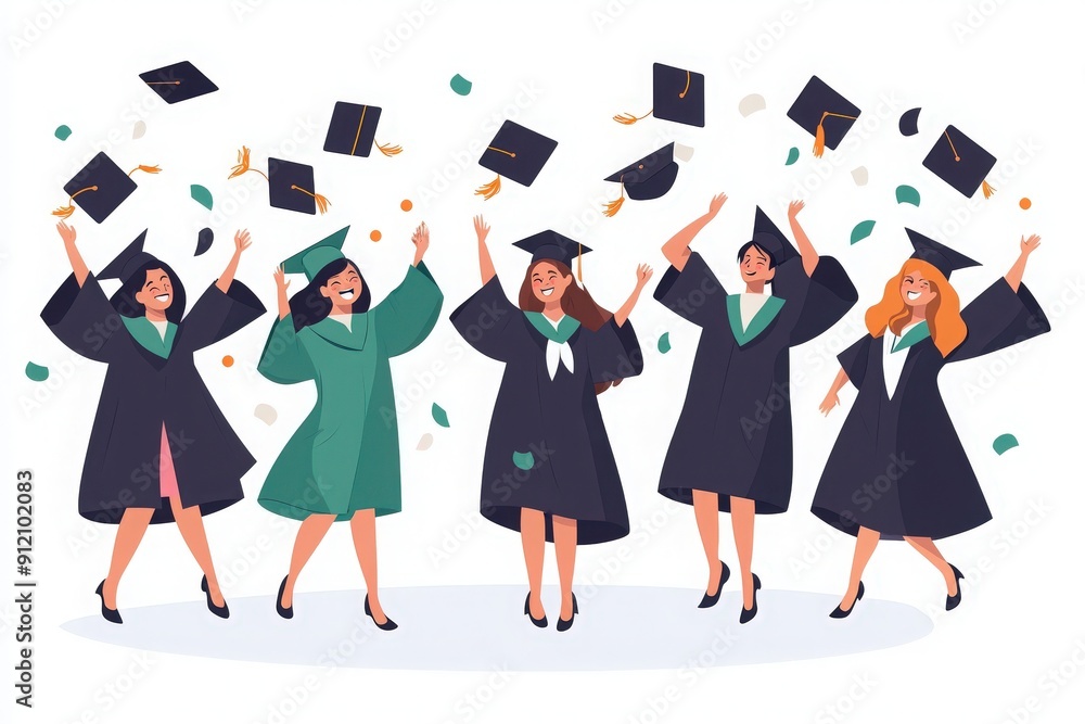 © CoreVisuals - A joyful graduation scene with graduates celebrating their achievements, tossing caps in the air with excitement and pride. © CoreVisuals - A joyful graduation scene with graduates celebrating their achievements, tossing caps in the air with excitement and pride.