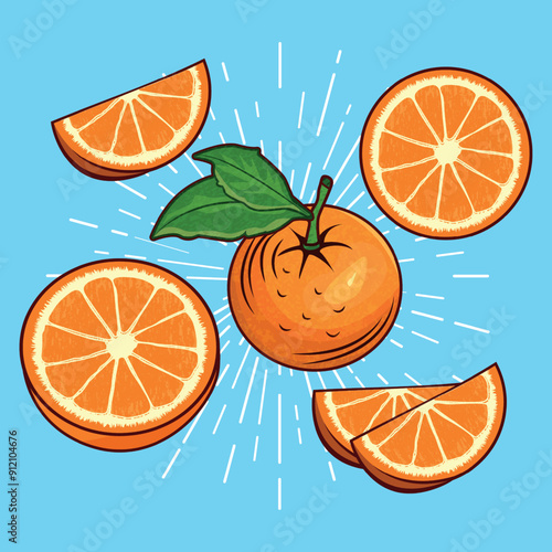 Orange Fruits and comic cartoon with colorful color
