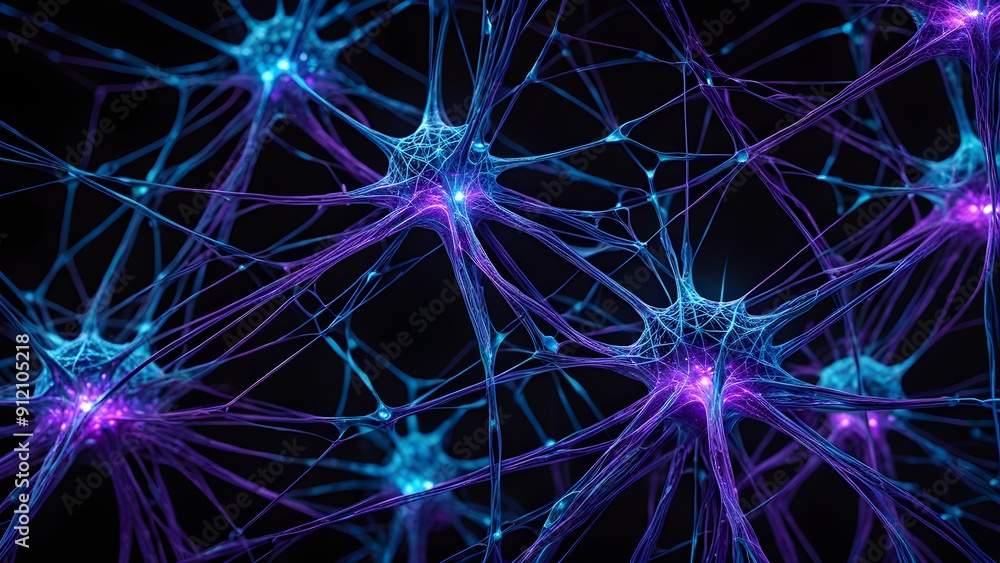 Obraz premium A close up of a bunch of purple and blue brain cells