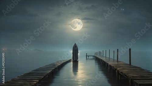 A Solitary Figure Awaits in Cloak, Reflecting Mystery of Reunion or Farewell