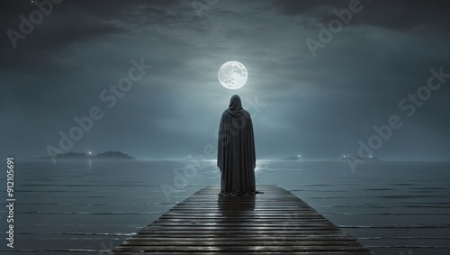 A Solitary Figure Awaits in Cloak, Reflecting Mystery of Reunion or Farewell