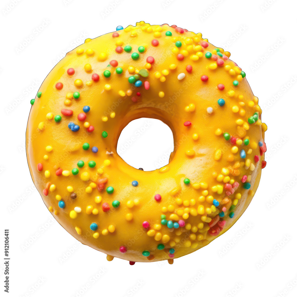 Yellow donut with colorful sprinkle top view isolated on transparent background Yellow donut with colorful sprinkle top view isolated on transparent background