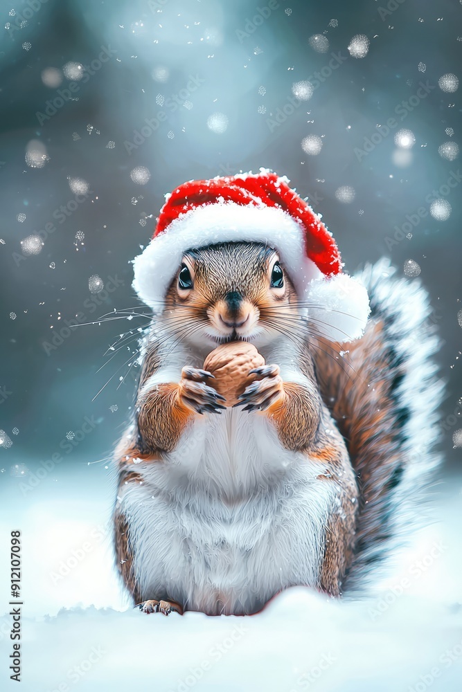 Whimsical Christmas Squirrel in Neon Forest: Playful Rodent in Santa Hat Collecting Nuts Amid Vibrant Snowy Woods, Festive Holiday Atmosphere, Generative AI Whimsical Christmas Squirrel in Neon Forest: Playful Rodent in Santa Hat Collecting Nuts Amid Vibrant Snowy Woods, Festive Holiday Atmosphere, Generative AI