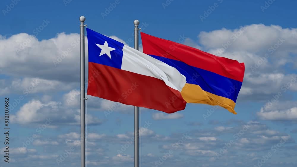 Armenia and Chile flags flying together, video concept of the relationship, two country cooperation concept Armenia and Chile flags flying together, video concept of the relationship, two country cooperation concept