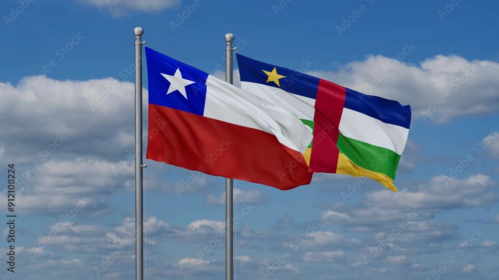 Central African Republic and Chile flags flying together, video concept of the relationship, two country relations concept Central African Republic and Chile flags flying together, video concept of the relationship, two country relations concept