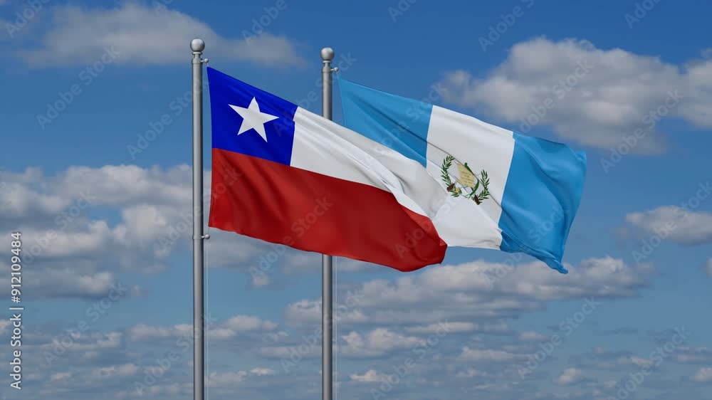 Guatemala and Chile flags flying together, video concept of the relationship, two country relations concept Guatemala and Chile flags flying together, video concept of the relationship, two country relations concept