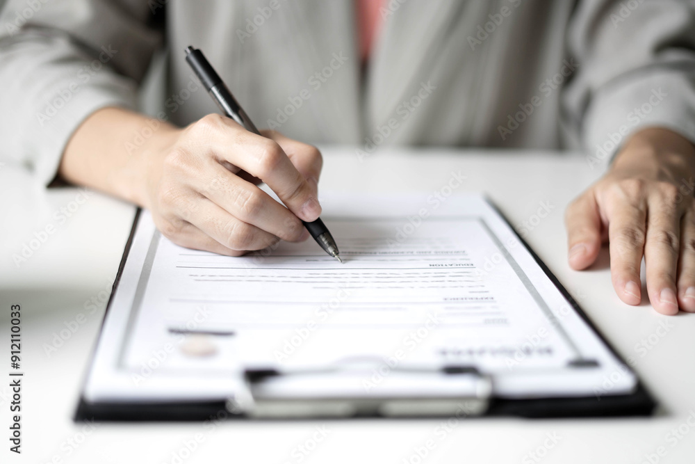 Business woman employer holding resume hiring recruit looking cv resume to hire candidates, analyzing information before job interview. Recruitment concepts Business woman employer holding resume hiring recruit looking cv resume to hire candidates, analyzing information before job interview. Recruitment concepts