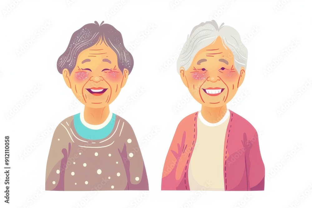 2人で並んだ笑顔の日本人のおばあちゃん（おばあさん・祖母・終活・シニア・老後・老後資金）