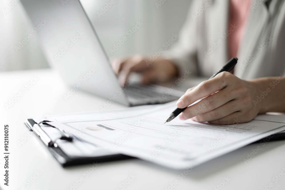 Business woman employer holding resume hiring recruit looking cv resume to hire candidates, analyzing information before job interview. Recruitment concepts Business woman employer holding resume hiring recruit looking cv resume to hire candidates, analyzing information before job interview. Recruitment concepts
