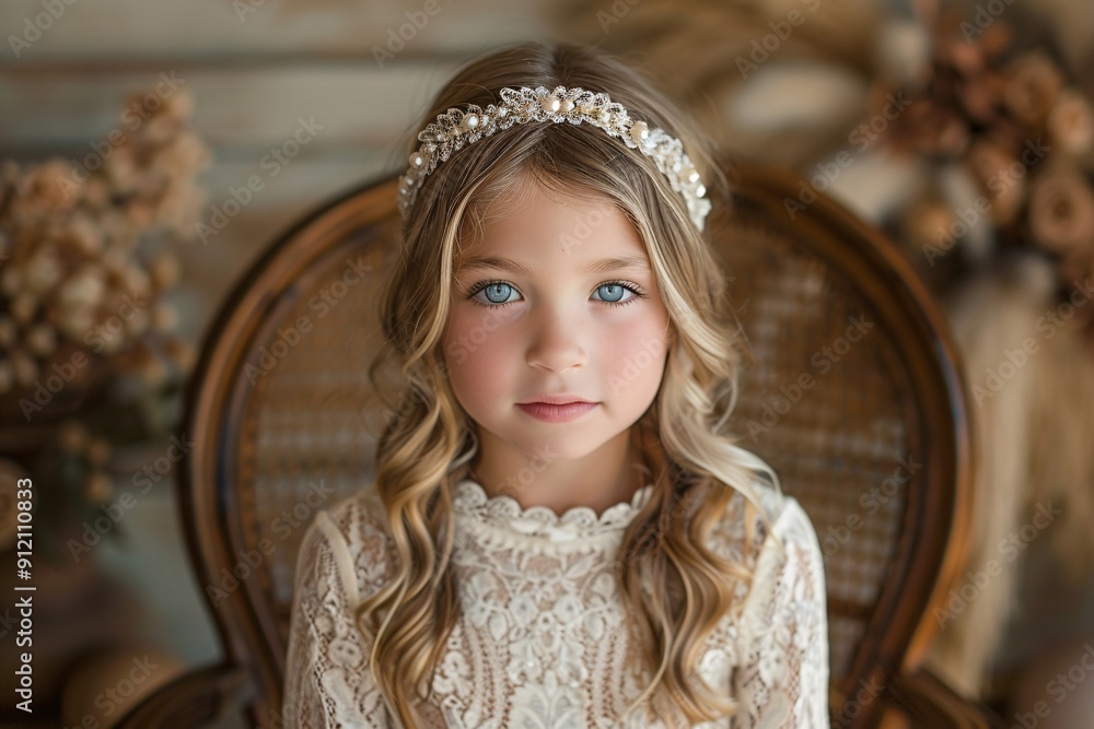Elegant Young Girl in Lace Dress Elegant Young Girl in Lace Dress