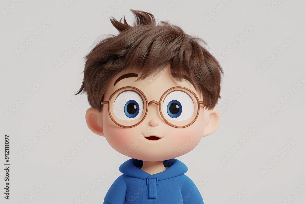 Happy Cartoon Boy with Glasses Looking Up. Happy Cartoon Boy with Glasses Looking Up.