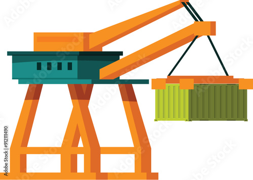 Port crane is lifting two cargo containers in a freight transportation and logistics context