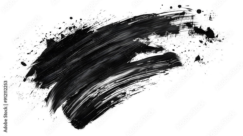 wide one black ink brush stroke on white background , wide one black ink brush stroke on white background ,