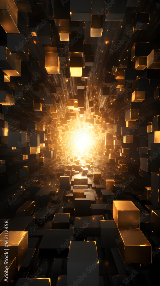 Obraz premium Digital black and gold geometric layered abstract graphic poster background