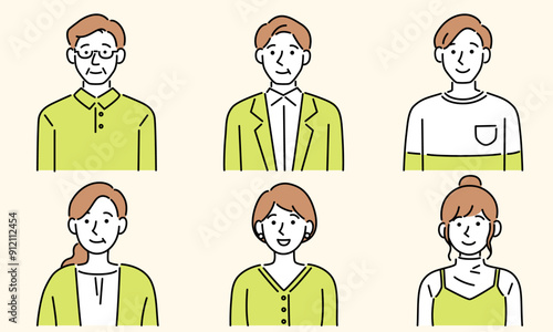 顔アイコン用の様々な年代の男性と女性・シンプルなイラストのベクター素材