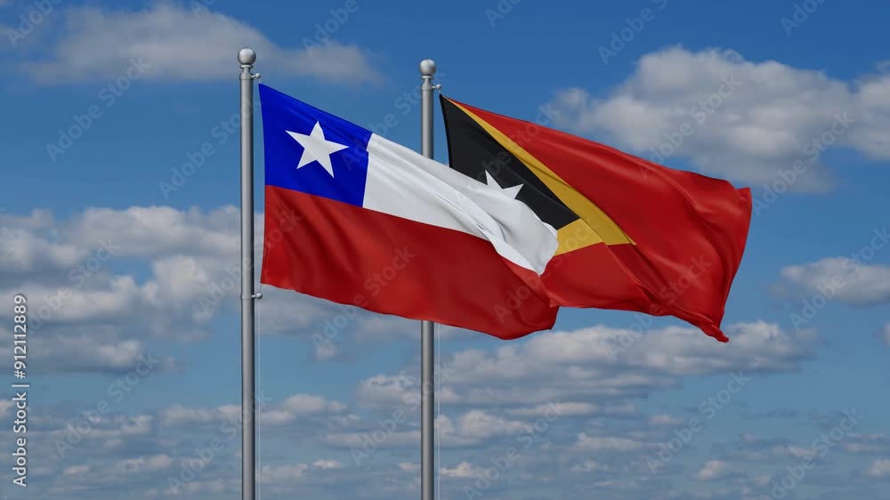 East Timor and Chile flags flying together, video concept of the relationship, two country cooperation concept East Timor and Chile flags flying together, video concept of the relationship, two country cooperation concept