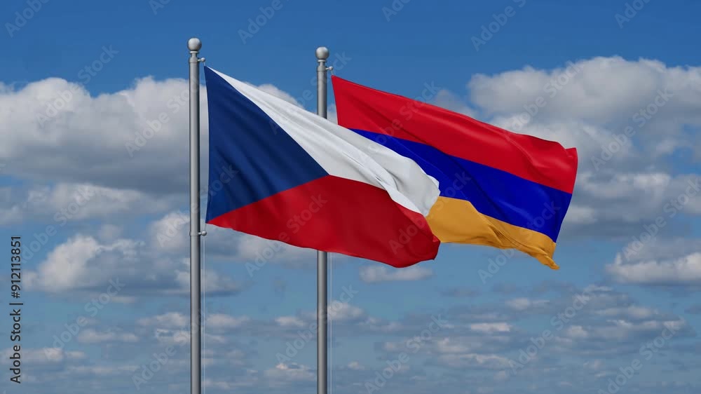 Armenia and Czech flags flying together, video concept of the relationship, two country cooperation concept Armenia and Czech flags flying together, video concept of the relationship, two country cooperation concept