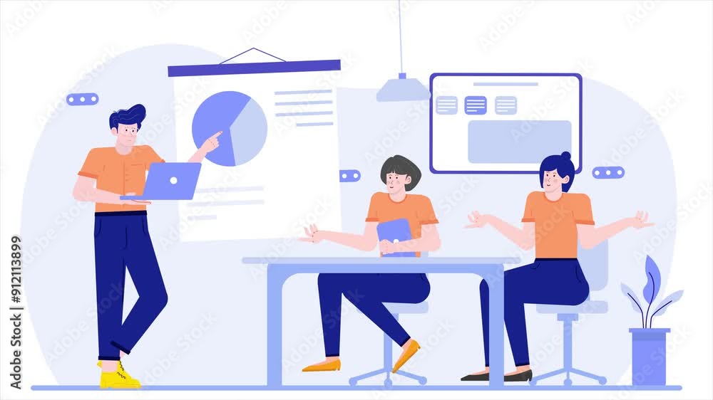 Financial coach explaining people how to invest money illustration business animated video Financial coach explaining people how to invest money illustration business animated video