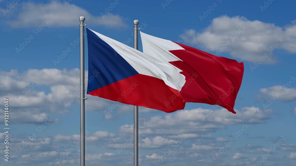Bahrain and Czech flags flying together, video concept of the relationship, two country relations concept Bahrain and Czech flags flying together, video concept of the relationship, two country relations concept