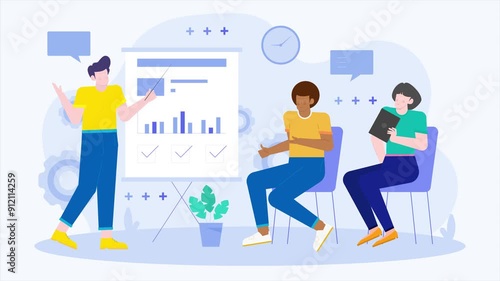 illustration of new employees on business training concept animated video
